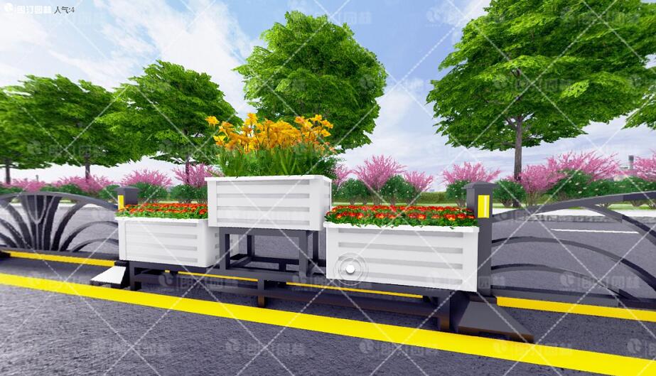 道路中间的隔离栏花箱图片