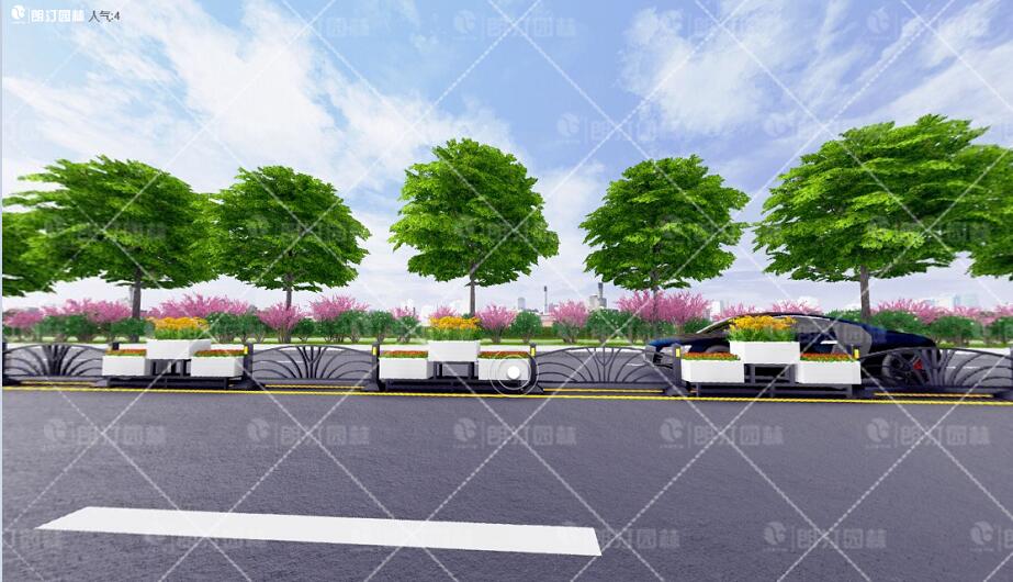 朗汀园林品字型花箱道路隔离景观设计图