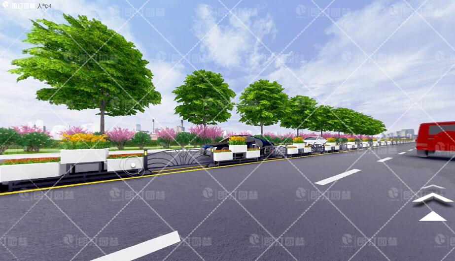 道路中间的隔离栏花箱图片